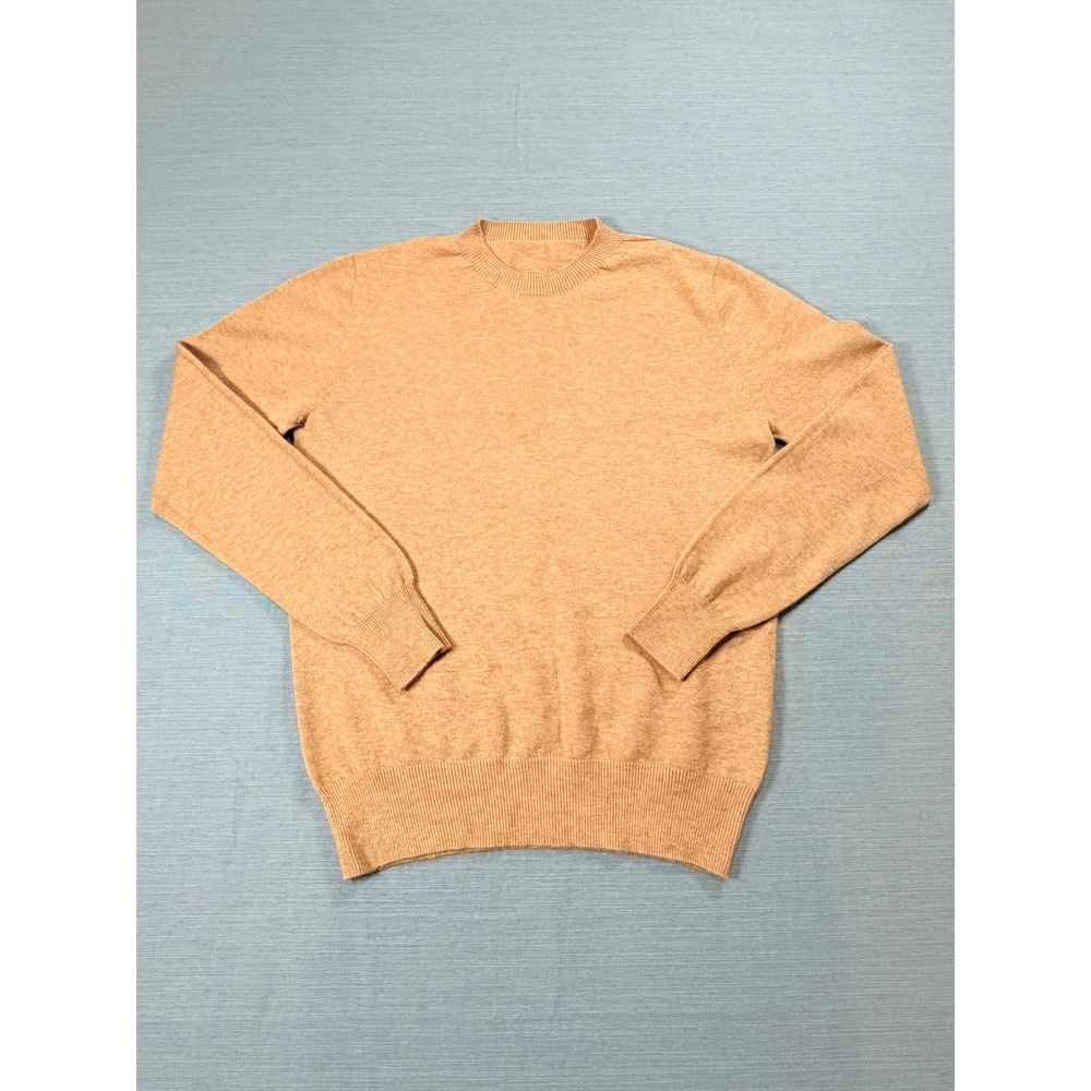 Womens Camel Tan Crewneck Knit Sweater Long Sleeve Ribbed Trim Pullover P5